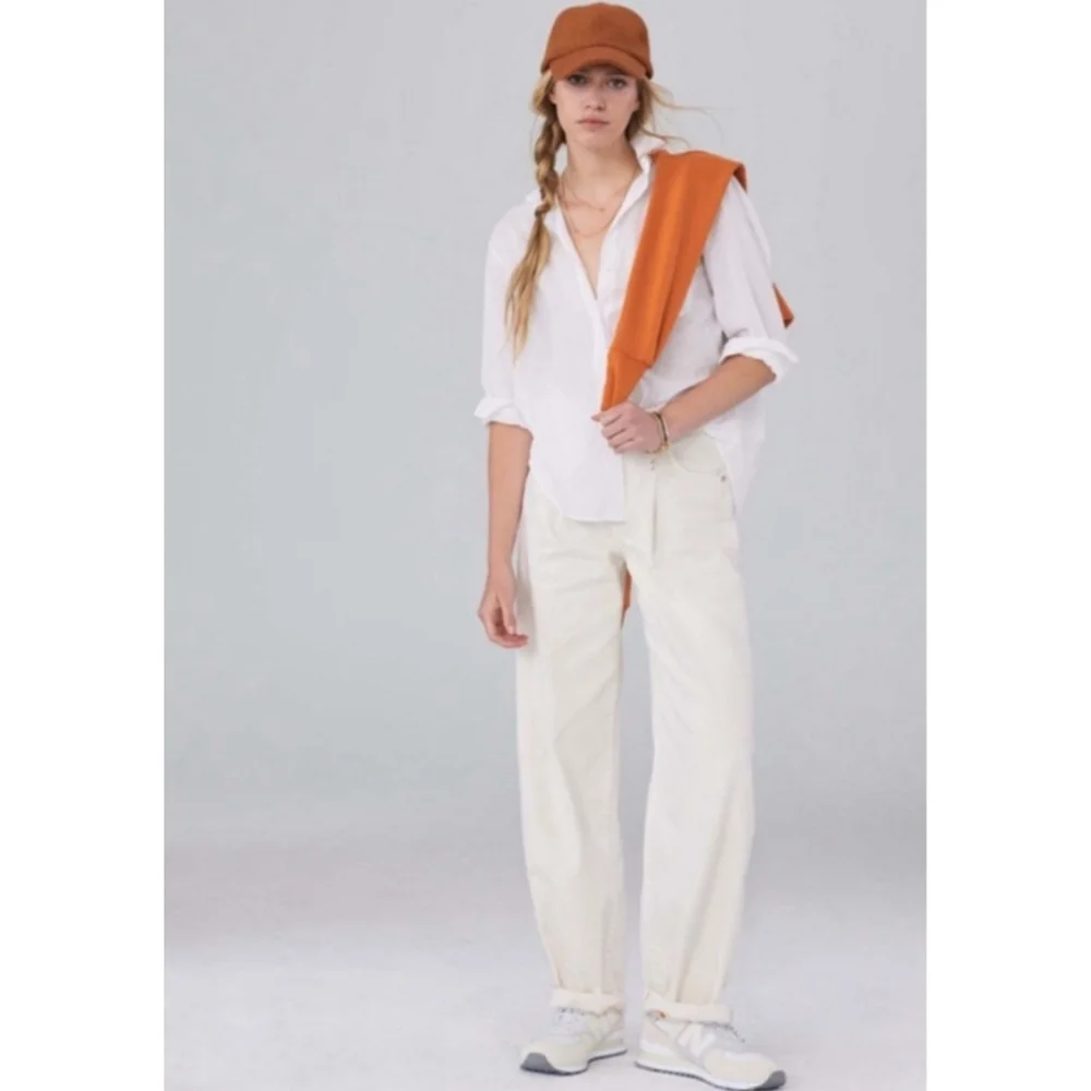 Pilcro Anthropologie The Breaker Pants Cream Boho Retro Barrel Leg 25 (28x26)